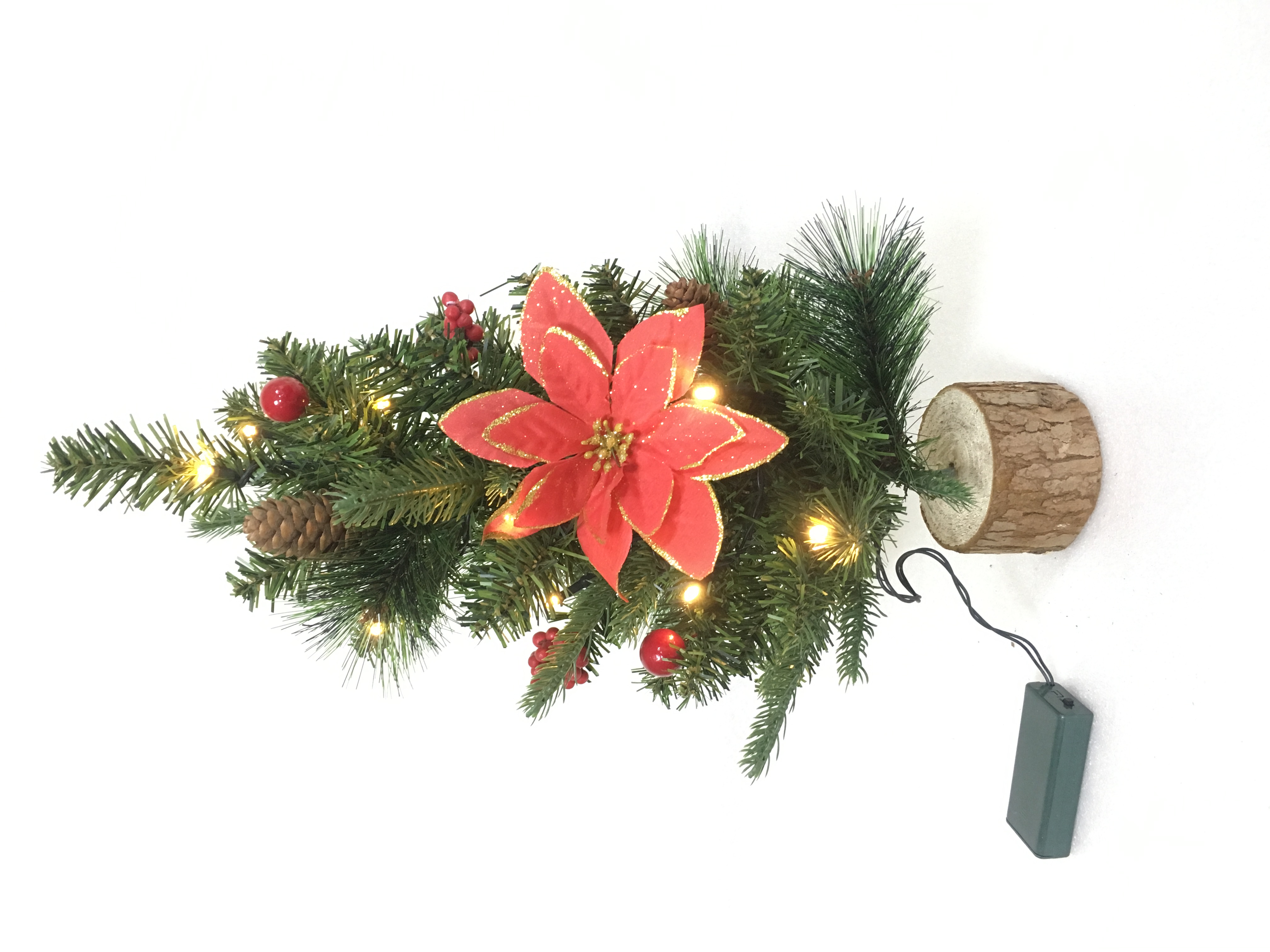 PVC PE Çam İğnesi Serisi Noel Ağacı-40CM Küçük Ahşap Baş ve Ayaklar Artı Süslemeleri