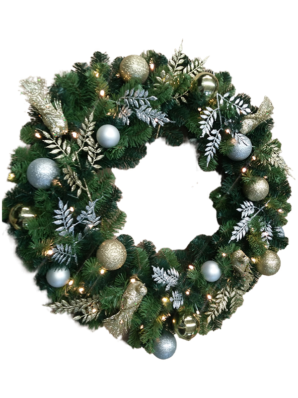 Gümüş Mavi Renkli Toplarla Noel Çelengi